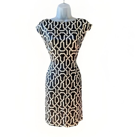 INC International Concepts Dresses & Skirts - INC Silk Sheath Dress Black/White Cap Sleeve Midi Women's Size 4 Cocktail Dress